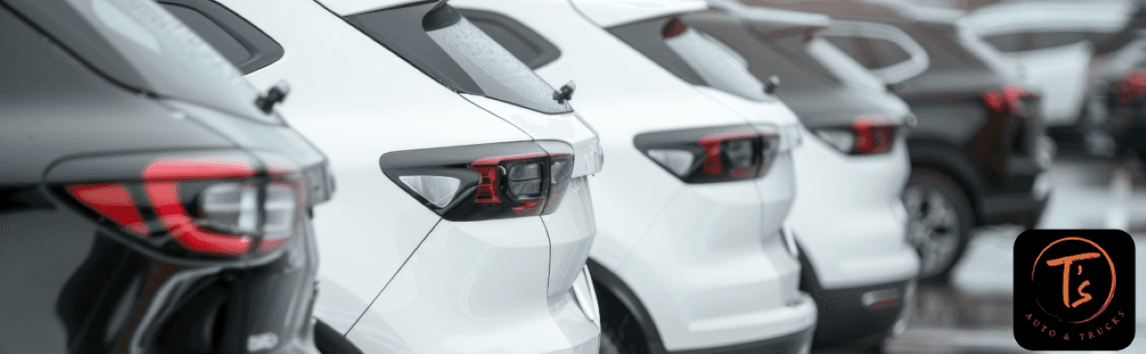Row of pre-owned SUVs for sale at T’s Auto & Truck Sales in Omaha, NE