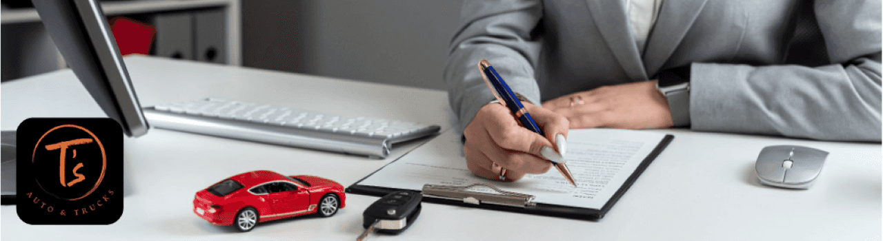 A vehicle appraisal form showing KBB trade-in value range on a desk at T’s Auto & Truck Sales